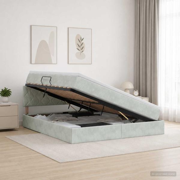 ARDEBO.de - LED-Speicherbett mit Matratze Hellgrau 180 x 200 cm Samt