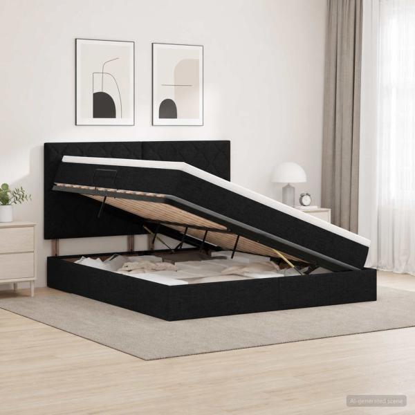 ARDEBO.de - Aufbewahrungsbett mit Matratze Schwarz 160 x 200 cm Stoff