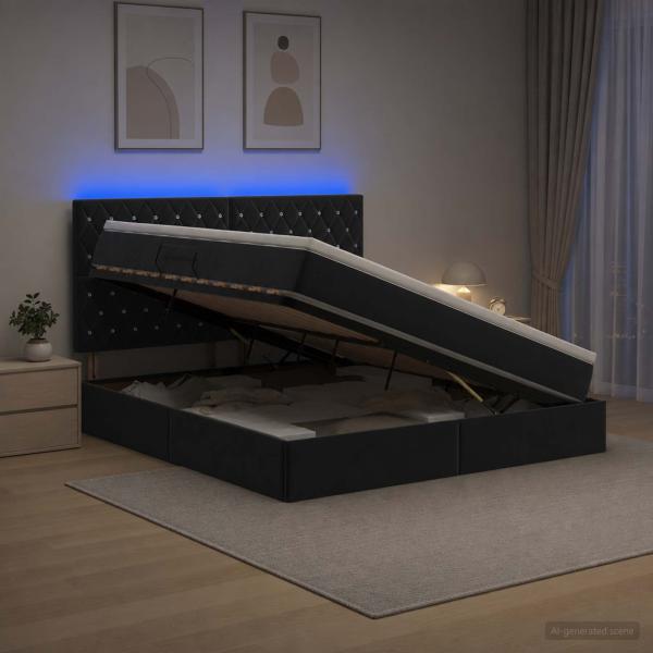 ARDEBO.de - LED-Speicherbett mit Matratze Schwarz 180 x 200 cm Samt