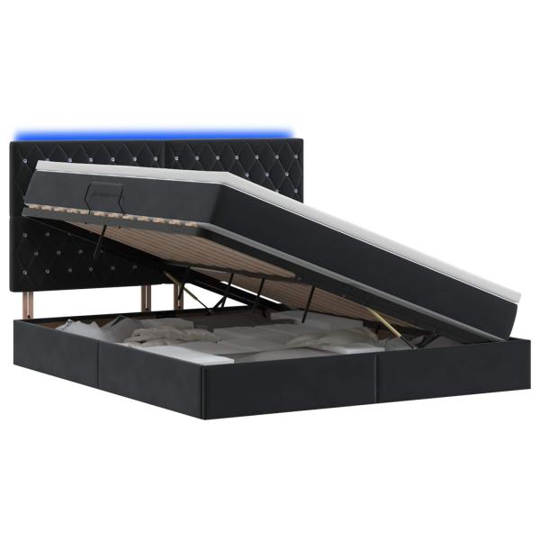 LED-Speicherbett mit Matratze Schwarz 180 x 200 cm Samt