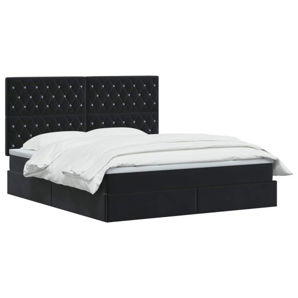 LED-Speicherbett mit Matratze Schwarz 180 x 200 cm Samt