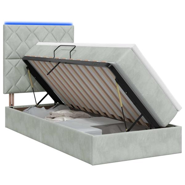 LED-Speicherbett mit Matratze Hellgrau 90 x 200 cm Samt