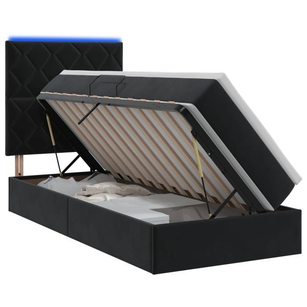 LED-Speicherbett mit Matratze Schwarz 90 x 200 cm Samt
