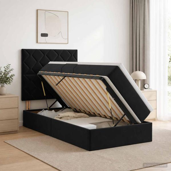 LED-Speicherbett mit Matratze Schwarz 90 x 200 cm Samt