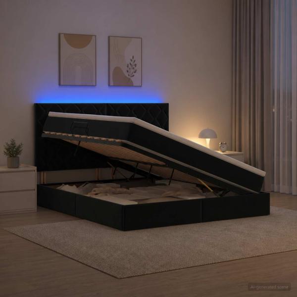 ARDEBO.de - LED-Speicherbett mit Matratze Schwarz 180 x 200 cm Samt