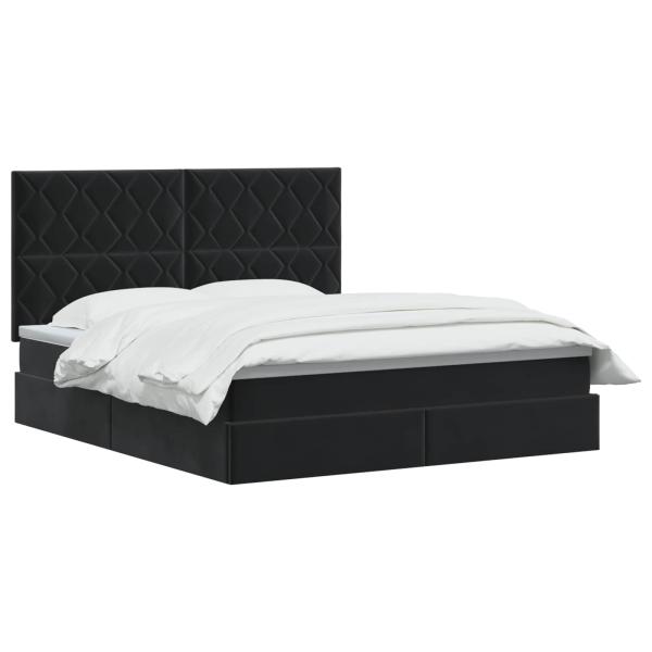 LED-Speicherbett mit Matratze Schwarz 180 x 200 cm Samt