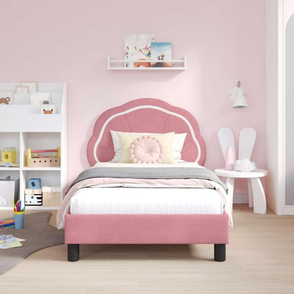 Kinderbettgestell mit Kopfteil Rosa 80 x 160 cm Samt