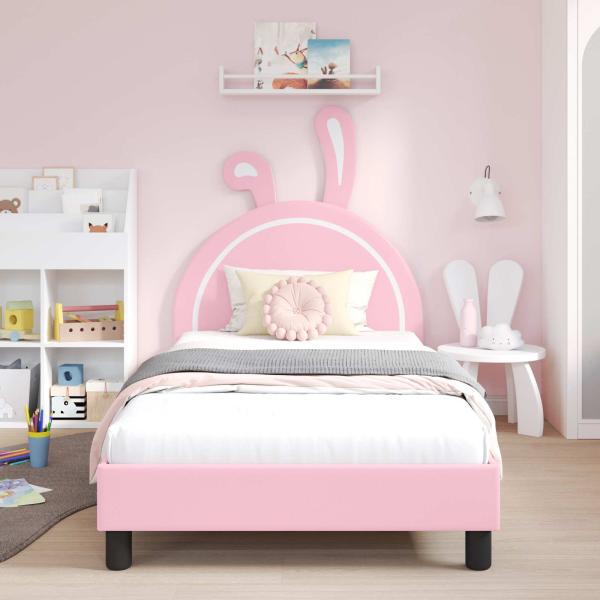 Kinderbettgestell mit Kopfteil Rosa 90 x 190 cm PU