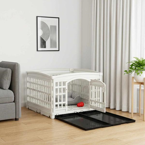 ARDEBO.de - 4-Panel Hundelaufstall 122 x 106,5 x 82 cm Kunststoff Weiß