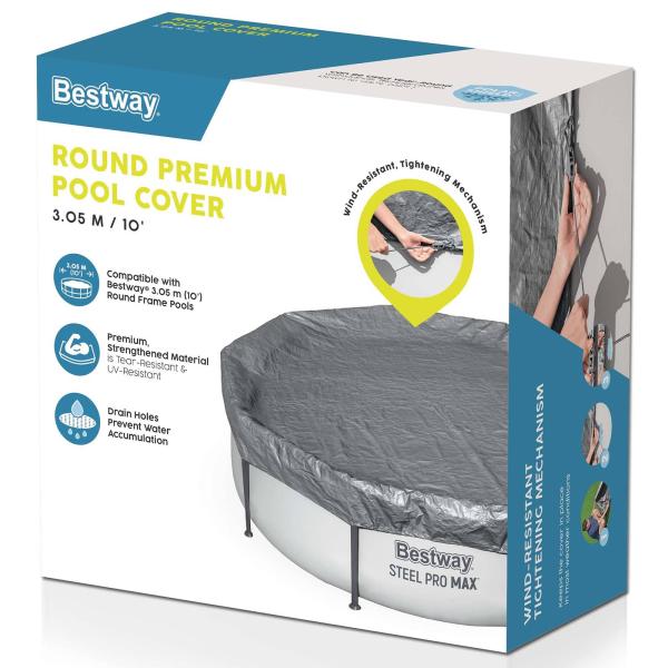 Bestway Poolabdeckung Ø3,05 m Rund Polyester Grau