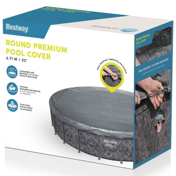 Bestway Poolabdeckung Ø6,71 m Rund Polyester Grau