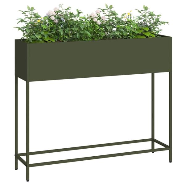 Hochbeet Gartenpflanzer Olivgrün 100 x 26 x 82 cm Stahl