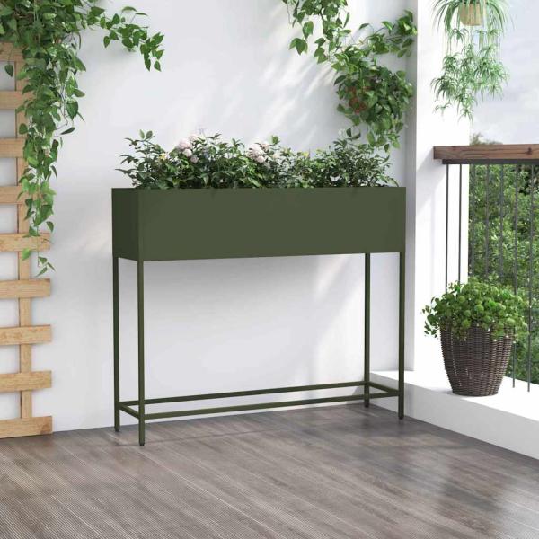 Hochbeet Gartenpflanzer Olivgrün 100 x 26 x 82 cm Stahl