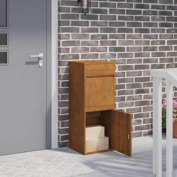 ARDEBO.de - Paketdrop-Box Rostoptik 41 x 38 x 103 cm Wetterfeststahl