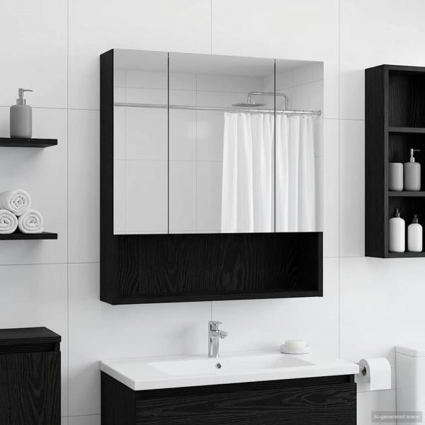 ARDEBO.de - Badezimmerspiegelschrank Schwarz Eichen-Optik 60 x 14,5 x 70 cm