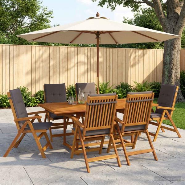 ARDEBO.de - Essgruppe für draußen mit Sonnenschirm 8 stk. 6-Sitzer