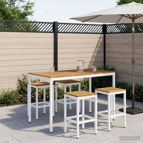 ARDEBO.de - Gartenbar-Tisch Weiß 141 x 80,5 x 105 cm Massivholz Akazie
