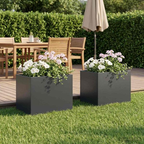 ARDEBO.de - Garten-Pflanzgefäß 2 stk. Anthrazit 40 x 30 x 30 cm
