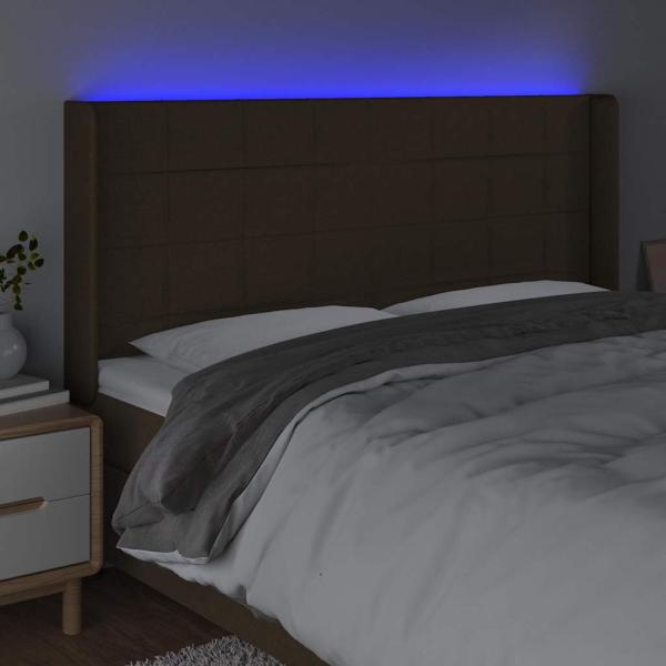 LED Kopfteil Dunkelbraun 163x16x118/128 cm Stoff
