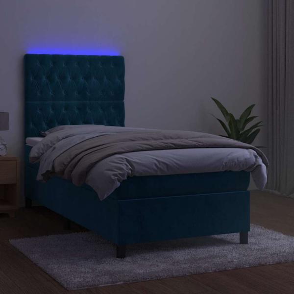 Boxspringbett mit Matratze & LED Dunkelblau 90x200 cm Samt