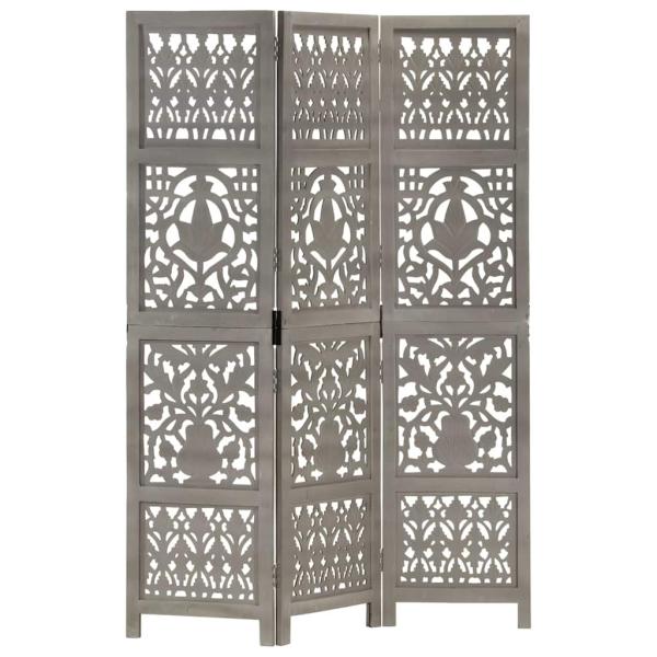 ARDEBO.de - 3tlg. Raumteiler Handgeschnitzt Grau 120×165cm Mango Massivholz