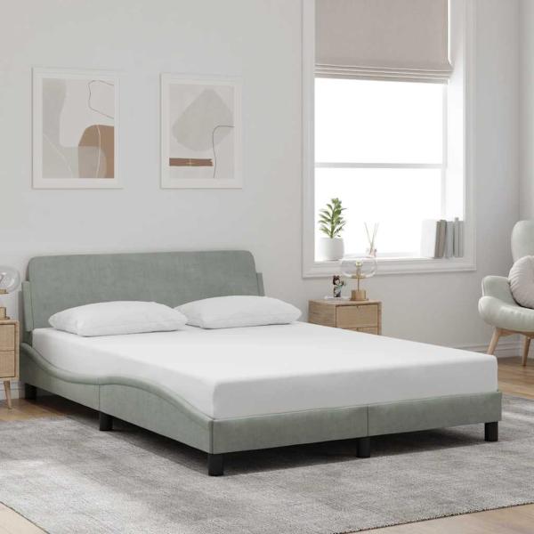 ARDEBO.de - Bettgestell "Dover" Hellgrau 137x190 cm Samt