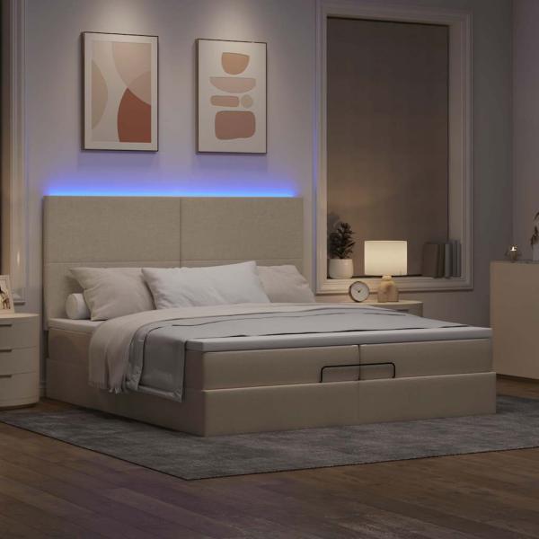 Ottoman-Bett mit Matratzen & LEDs Creme 200x200 cm Stoff