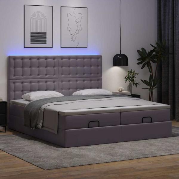 Ottoman-Bett mit Matratzen & LEDs Grau 160x200 cm Kunstleder