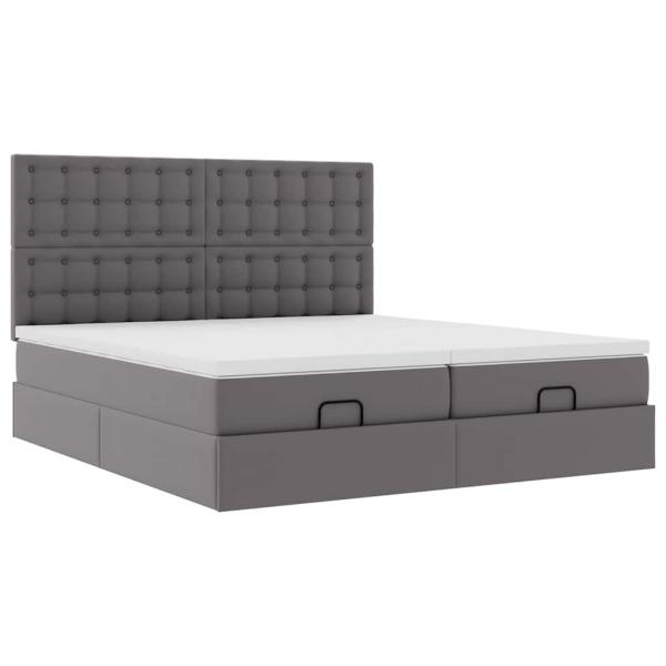 Ottoman-Bett mit Matratzen & LEDs Grau 160x200 cm Kunstleder