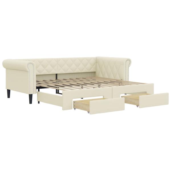 Tagesbett Ausziehbar mit Schubladen Creme 90x200 cm Kunstleder