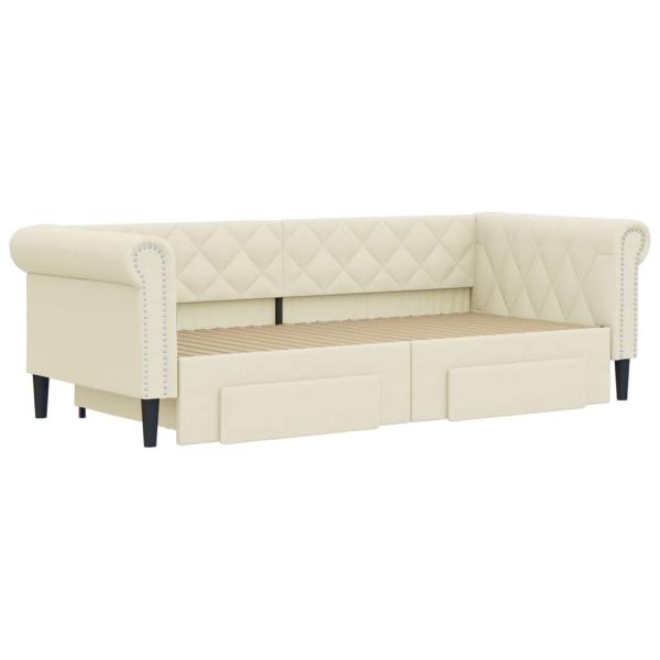 Tagesbett Ausziehbar mit Schubladen Creme 90x200 cm Kunstleder