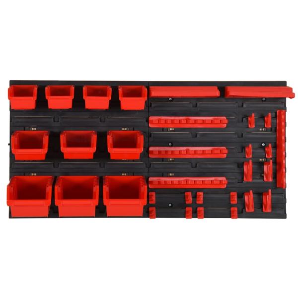 35-tlg Stapelboxen-Wandregal Rot & Schwarz 77x39cm Polypropylen