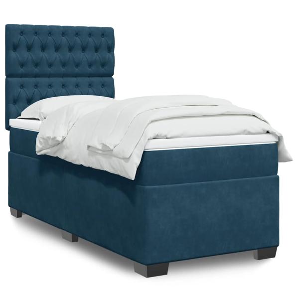ARDEBO.de - Boxspringbett mit Matratze Blau 90x200 cm Samt