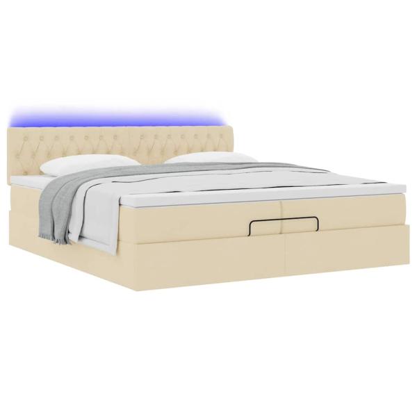 Ottoman-Bett mit Matratzen & LEDs Creme 200x200 cm Stoff