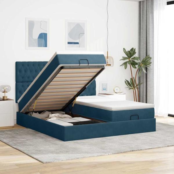 ARDEBO.de - Ottoman-Bett mit Matratzen Dunkelblau 180x200 cm Samt
