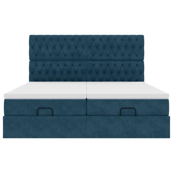 Ottoman-Bett mit Matratzen & LEDs Dunkelblau 180x200 cm Samt