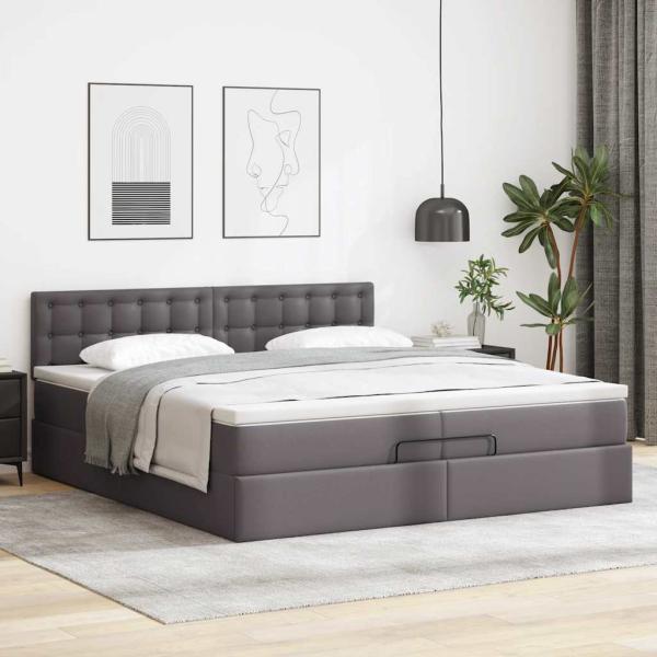 Ottoman-Bett mit Matratzen Grau 200x200 cm Kunstleder