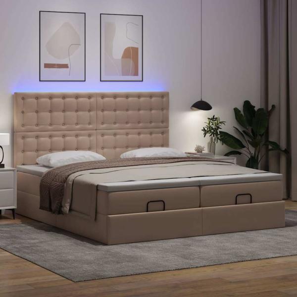 Ottoman-Bett mit Matratzen & LEDs Cappuccino-Braun 180x200cm