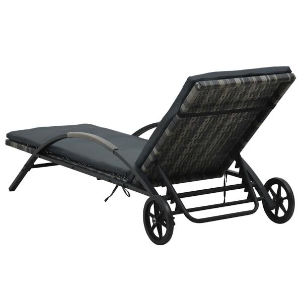 Sonnenliege mit Kissen und Rädern Poly Rattan Anthrazit