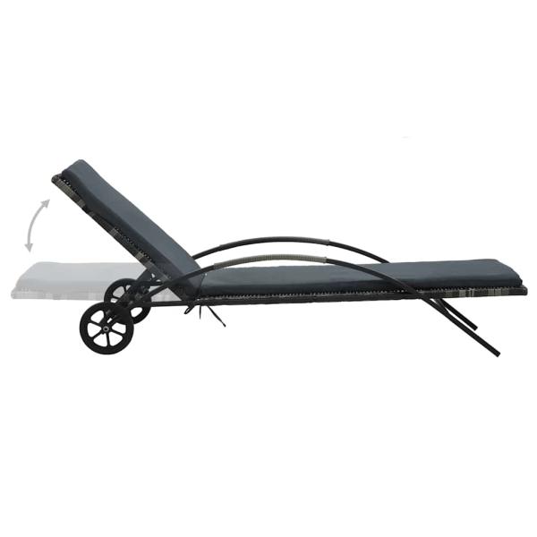 Sonnenliege mit Kissen und Rädern Poly Rattan Anthrazit