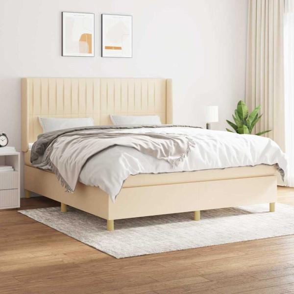 ARDEBO.de - Boxspringbett mit Matratze Creme 180x200 cm Stoff