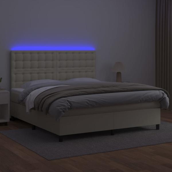 Boxspringbett mit Matratze & LED Creme 160x200 cm Kunstleder