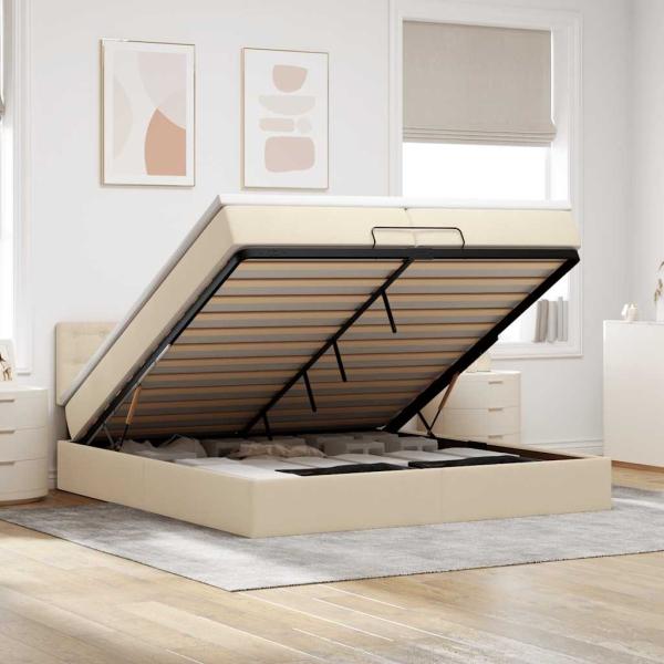 ARDEBO.de - Ottoman-Bett mit Matratzen & LEDs Creme 200x200 cm Stoff