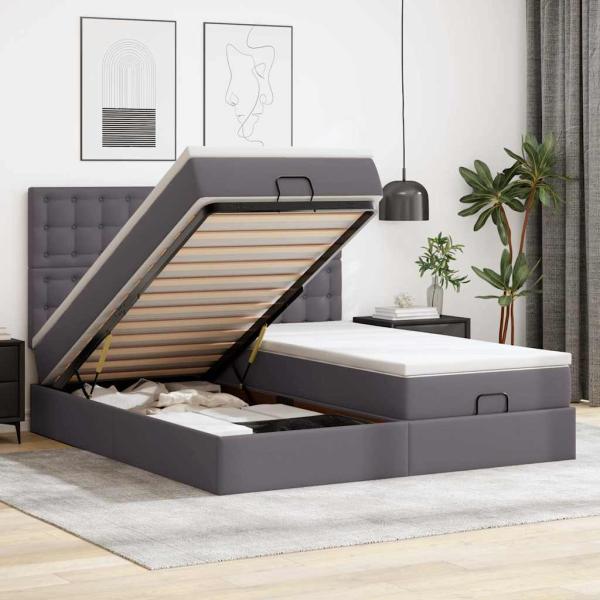 ARDEBO.de - Ottoman-Bett mit Matratzen Grau 160x200 cm Kunstleder