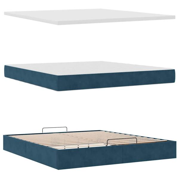 Ottoman-Bett mit Matratzen Dunkelblau 180x200 cm Samt