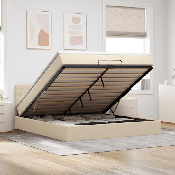 ARDEBO.de - Ottoman-Bett mit Matratze Creme 200x200 cm Stoff