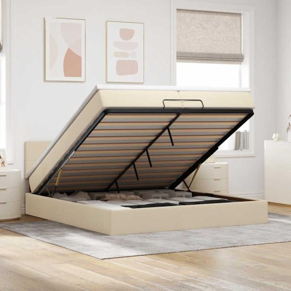 ARDEBO.de - Ottoman-Bett mit Matratze Creme 200x200 cm Stoff