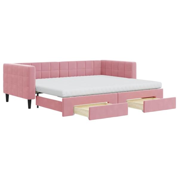Tagesbett Ausziehbar mit Schubladen Rosa 90x200 cm Samt