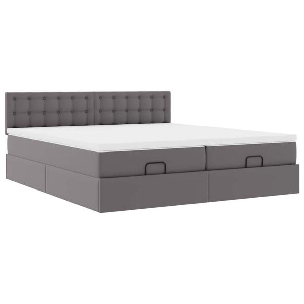 Ottoman-Bett mit Matratzen & LEDs Grau 200x200 cm Kunstleder