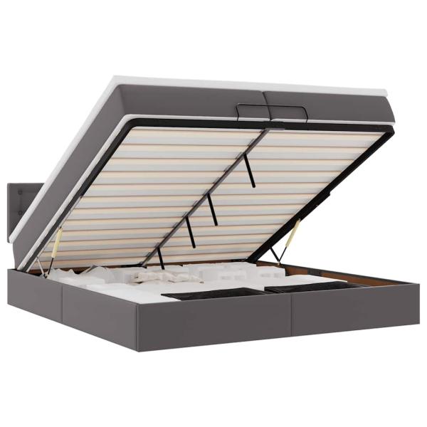 Ottoman-Bett mit Matratzen & LEDs Grau 200x200 cm Kunstleder